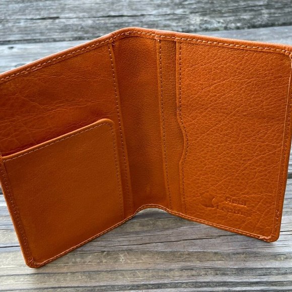Leather Passport Holder Handmade Mustard Genuine Leather Bi Fold Travel Wallet - Picture 9 of 12